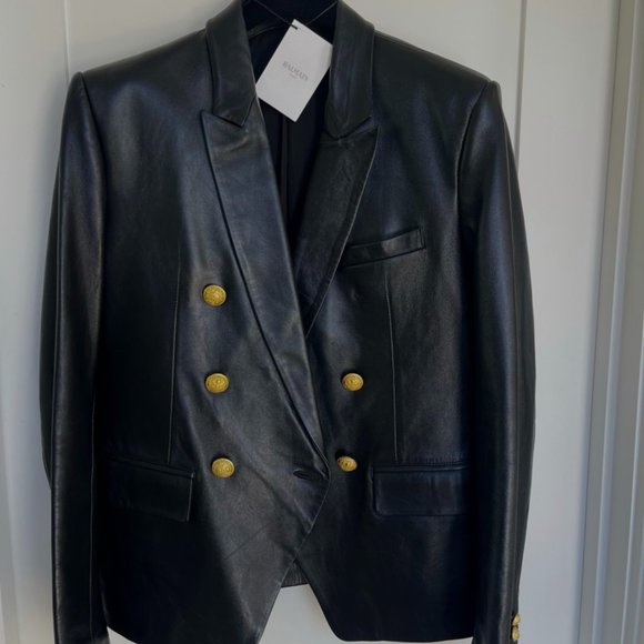 Balmain Double Breasted Lambskin Mens Blazer in Black size 50 (Mens USA L) - Picture 1 of 3